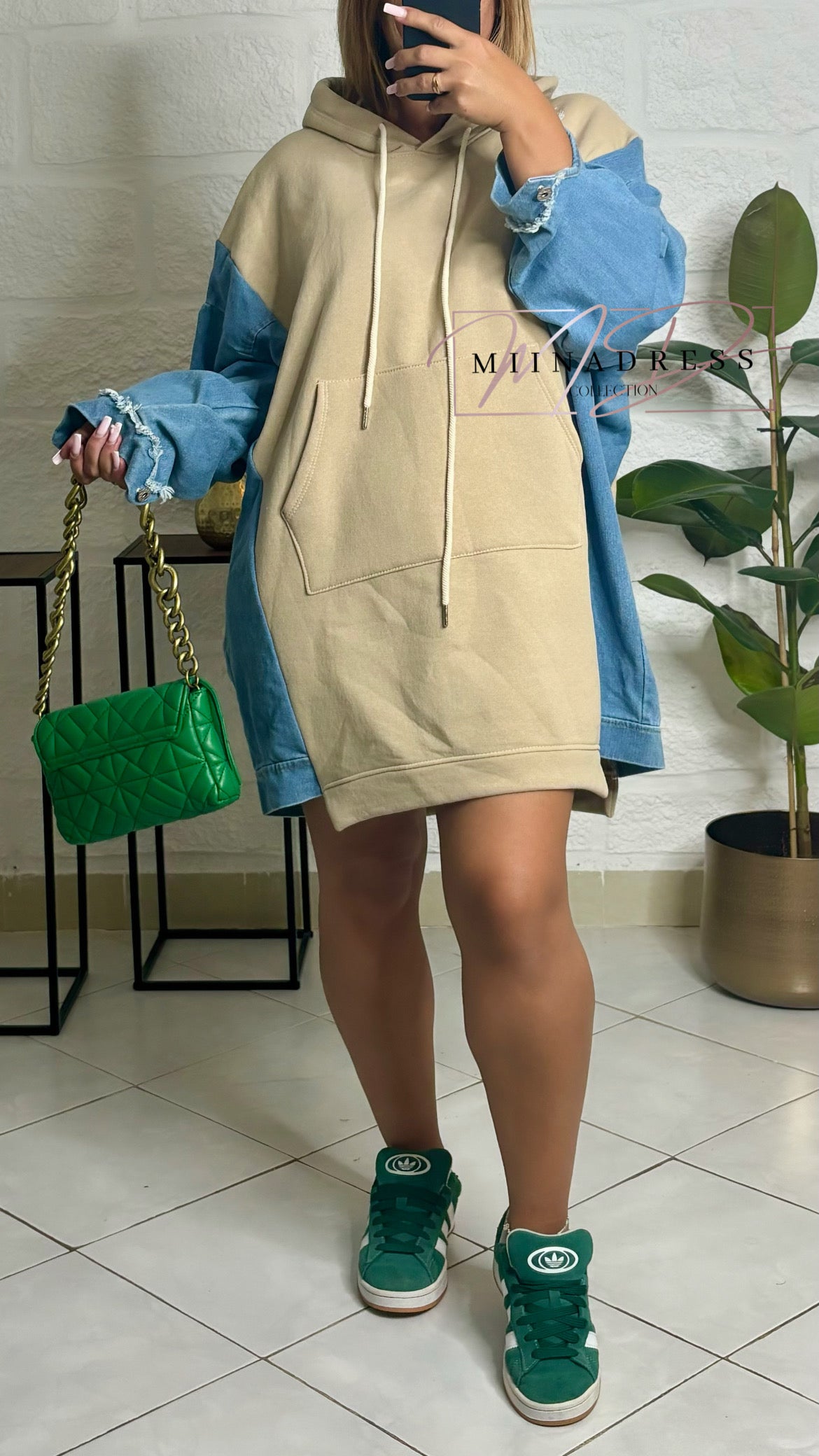 Sweat Oversize Bi Matière Beige